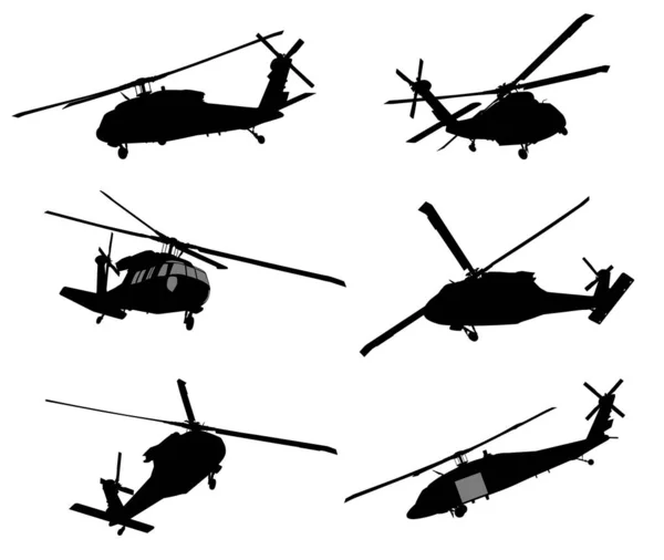 Helicóptero vetorial silhuetas detalhadas — Vetor de Stock