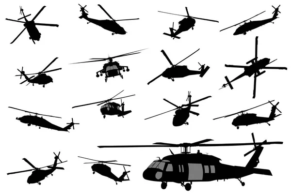 Helicóptero vetorial silhuetas detalhadas — Vetor de Stock