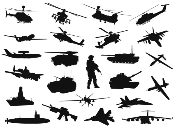 Siluetas militares — Vector de stock