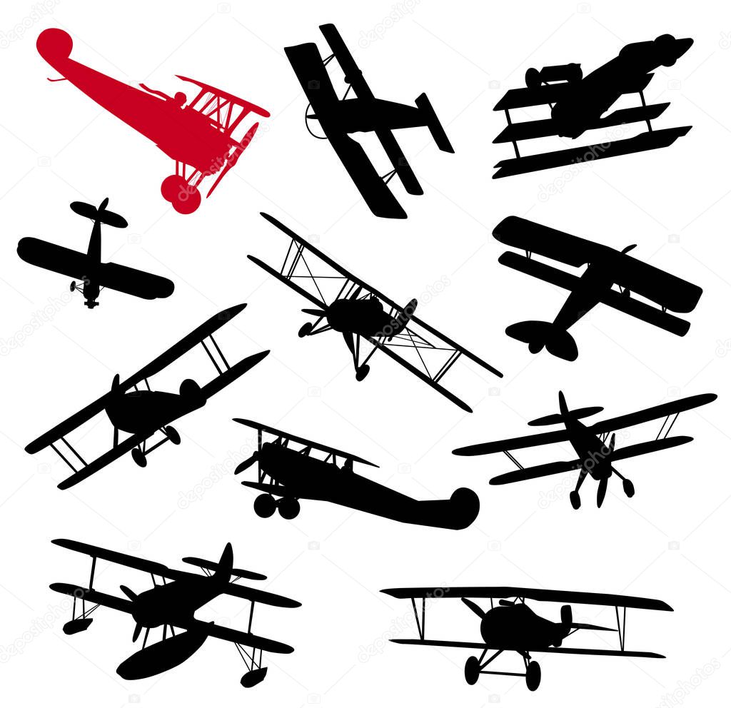 Vector biplanes silhouettes