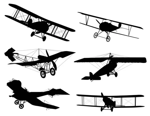 Vector biplanes silhouettes — Stok Vektör