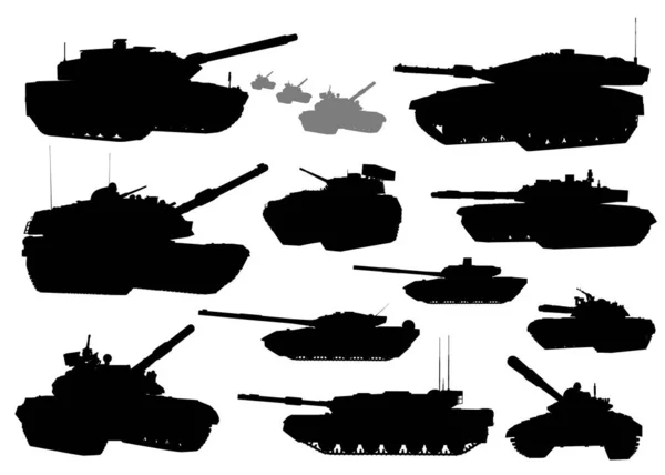Military.Sílhuetas vetoriais de tanque — Vetor de Stock