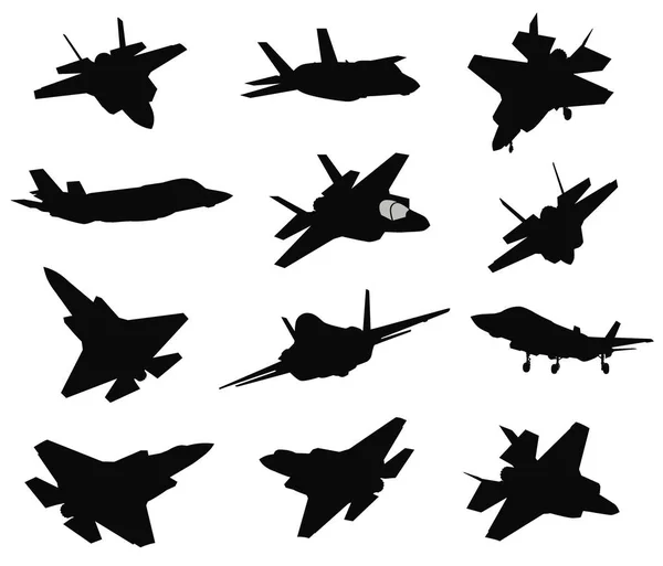 12 Conjunto de aeronaves militares — Vector de stock