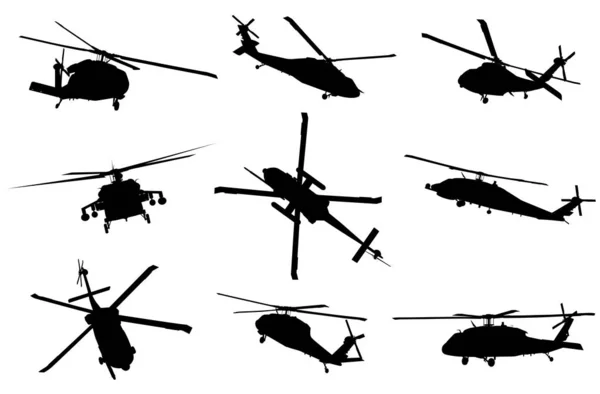 Vector helicopter detailed silhouettes — 스톡 벡터
