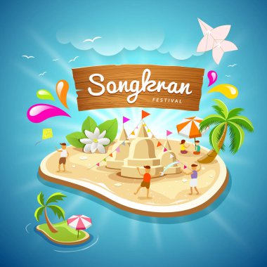 Mavi deniz üzerinde Tayland Songkran Festivali yaz