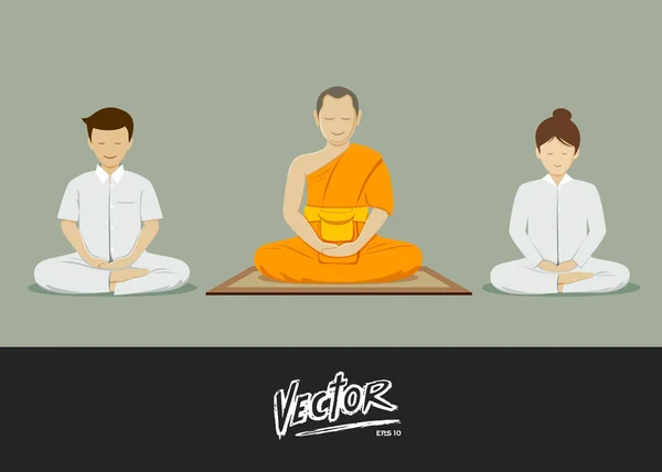 Thajských mnichů a lidé meditace sbírky — Stockový vektor