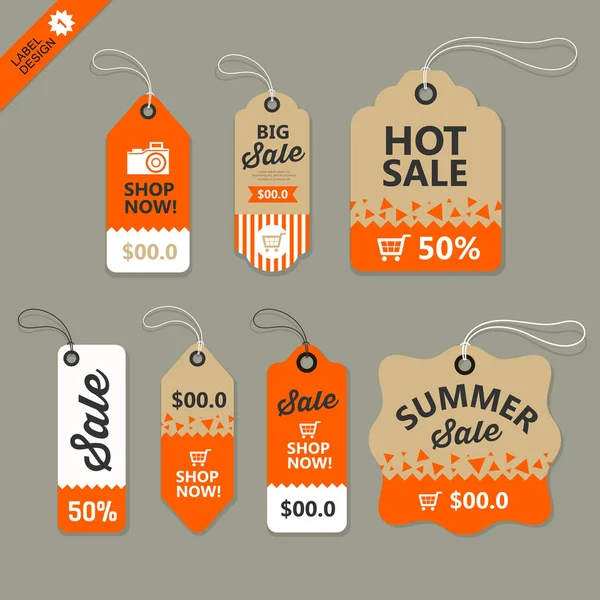 Vektor-Etikettenpapier braun und orange Konzeptkollektionen — Stockvektor