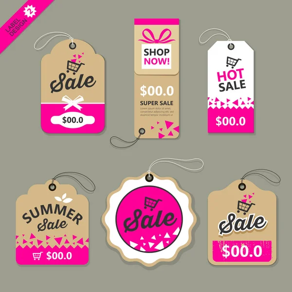 Vektor-Etikettenpapier braun und rosa Konzeptkollektionen — Stockvektor