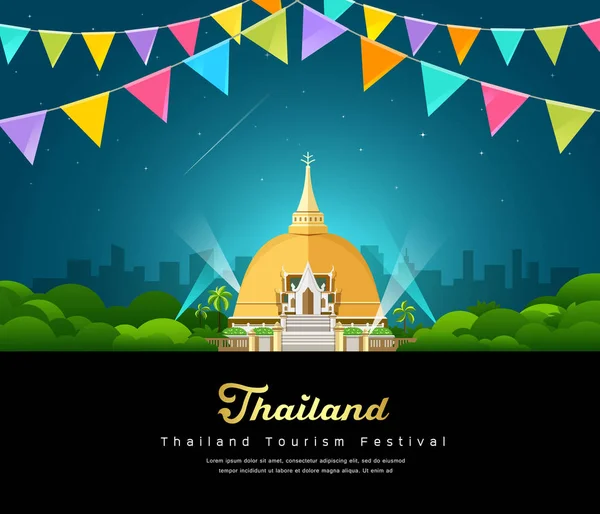 Vector thailand tourist landmark worshipers — Stock Vector