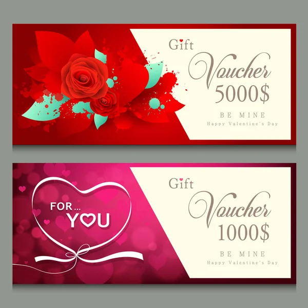 Vector illustration Gift voucher Happy Valentine day — Stock Vector