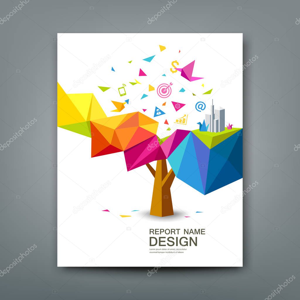 Cover report tree colorful geometric with bird paper 