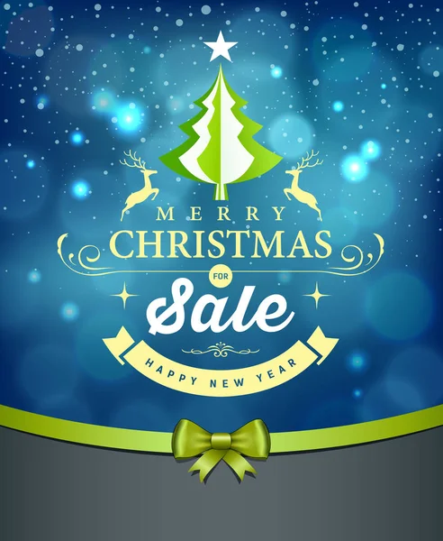 Veselé Vánoce, nápis Zelený strom prodej designu — Stockový vektor