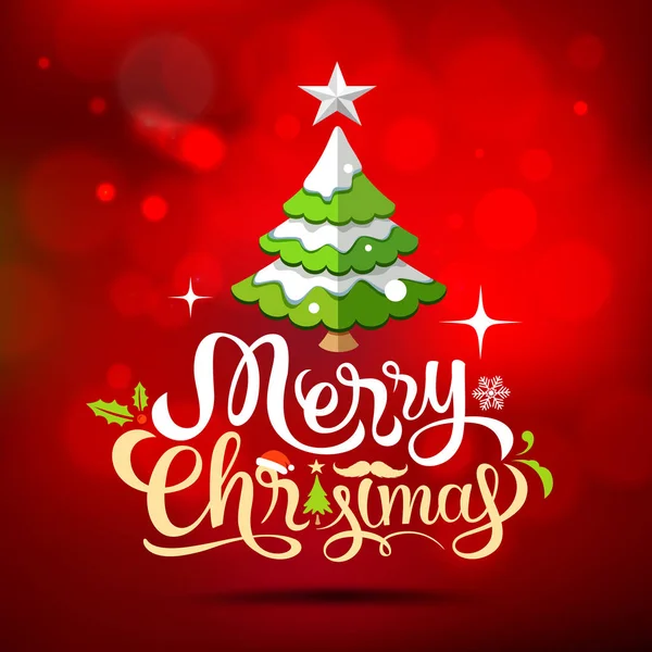 De kaart van de groet van de kerstboom. Merry Christmas-belettering — Stockvector