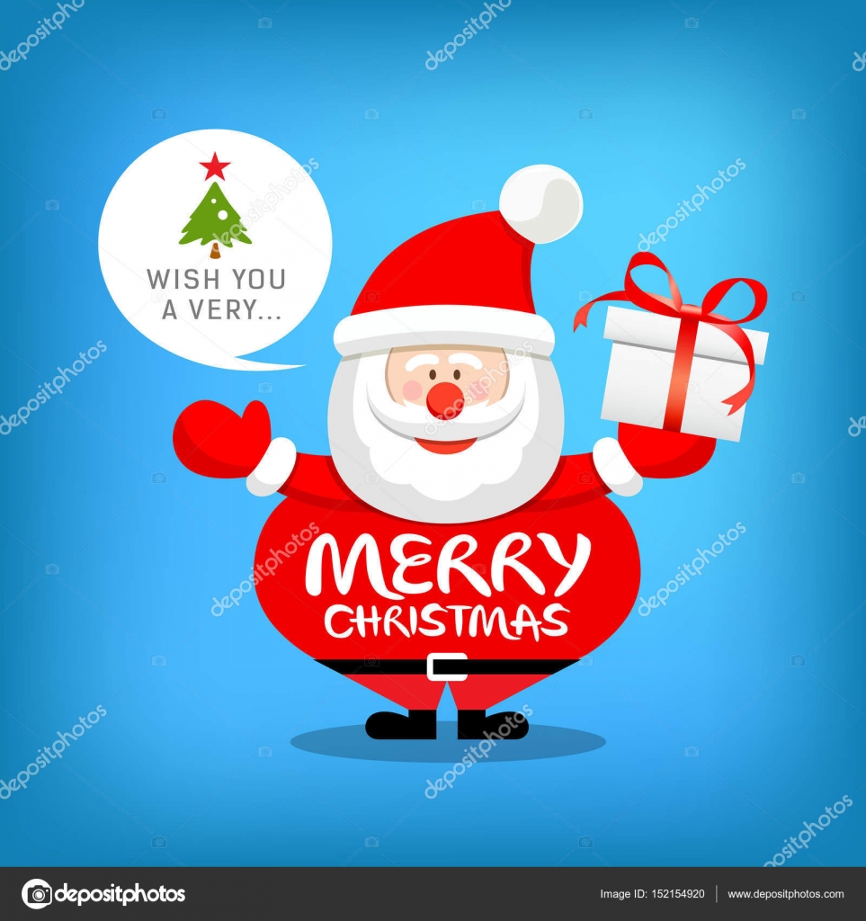 Santa claus merry christmas wiadomoÅ›Ä‡ z pudeÅ‚ko na niebieskim tle — Wektor od Sarunyu foto