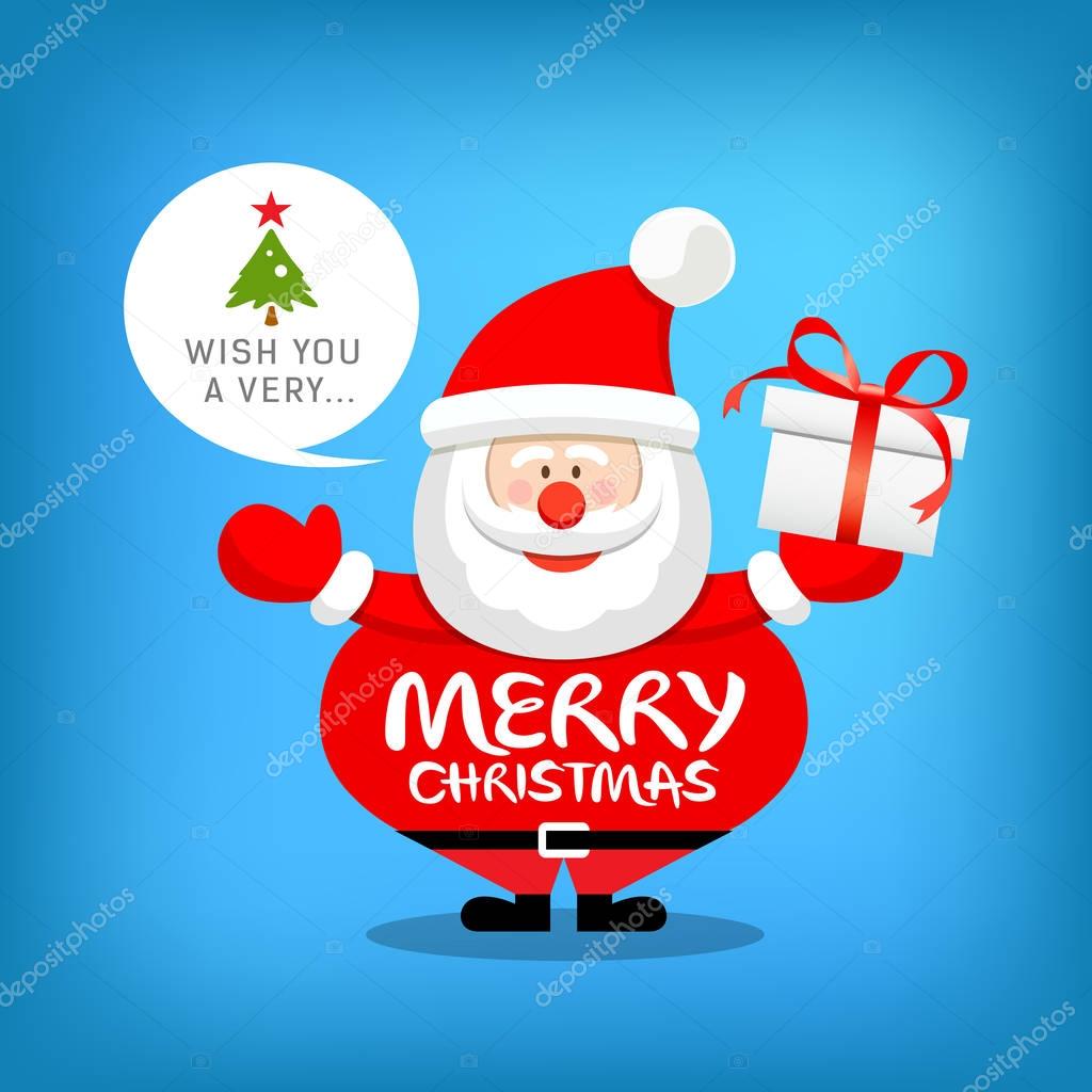 Santa claus, merry christmas message with gift box 