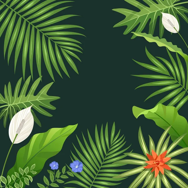 Tropisch groene blad en bloem achtergrond — Stockvector