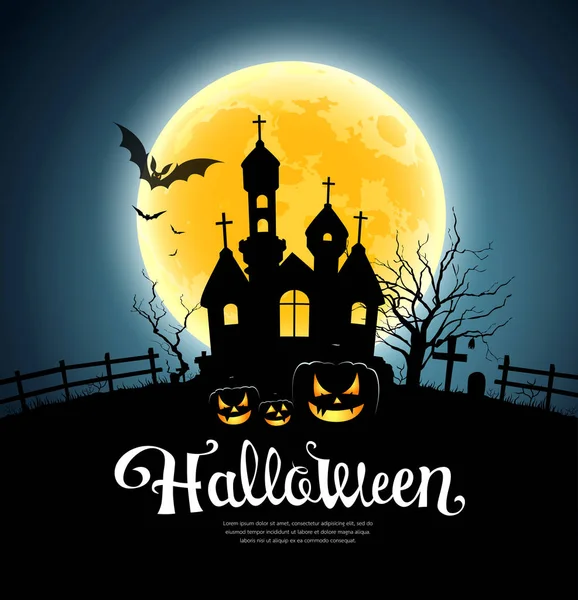 Happy Halloween party house on moon — Stock Vector