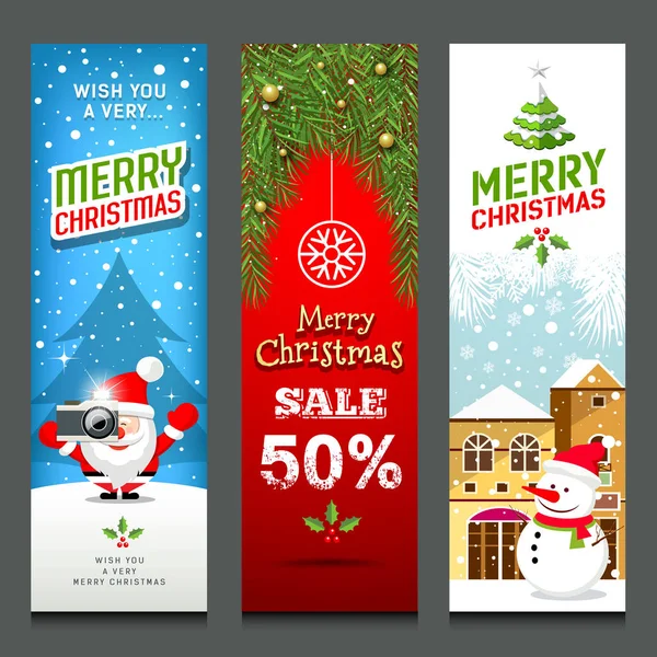 Vrolijke Kerstmis Banners Ontwerp Verticale Collecties Geïsoleerde Achtergrond Vectorillustratie — Stockvector