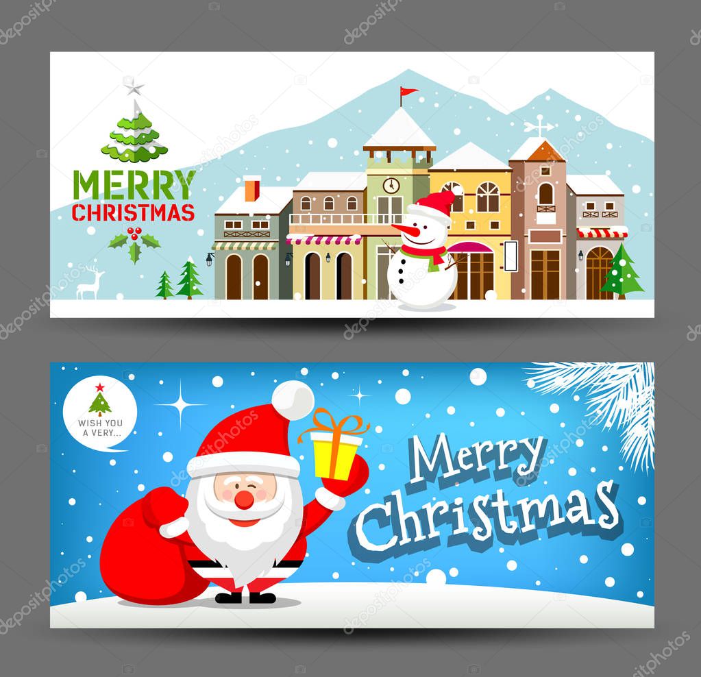 Merry Christmas, horizontal collection background, vector illustration