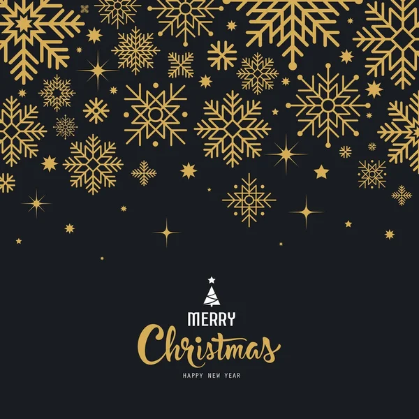 Merry Christmas Lettering Snowflake Gold Design Black Background Vector Illustration — Stock Vector