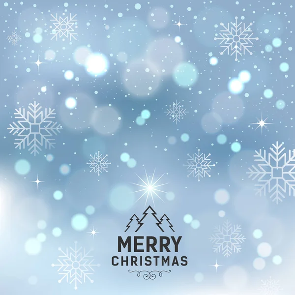 Merry Christmas Met Sneeuwvlok Verlichting Blauwe Achtergrond — Stockvector