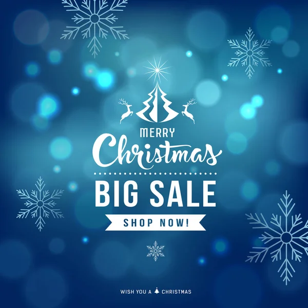 Merry Christmas Sale Concept Design Snowflake Blue Background Vector Illustration — Stock Vector