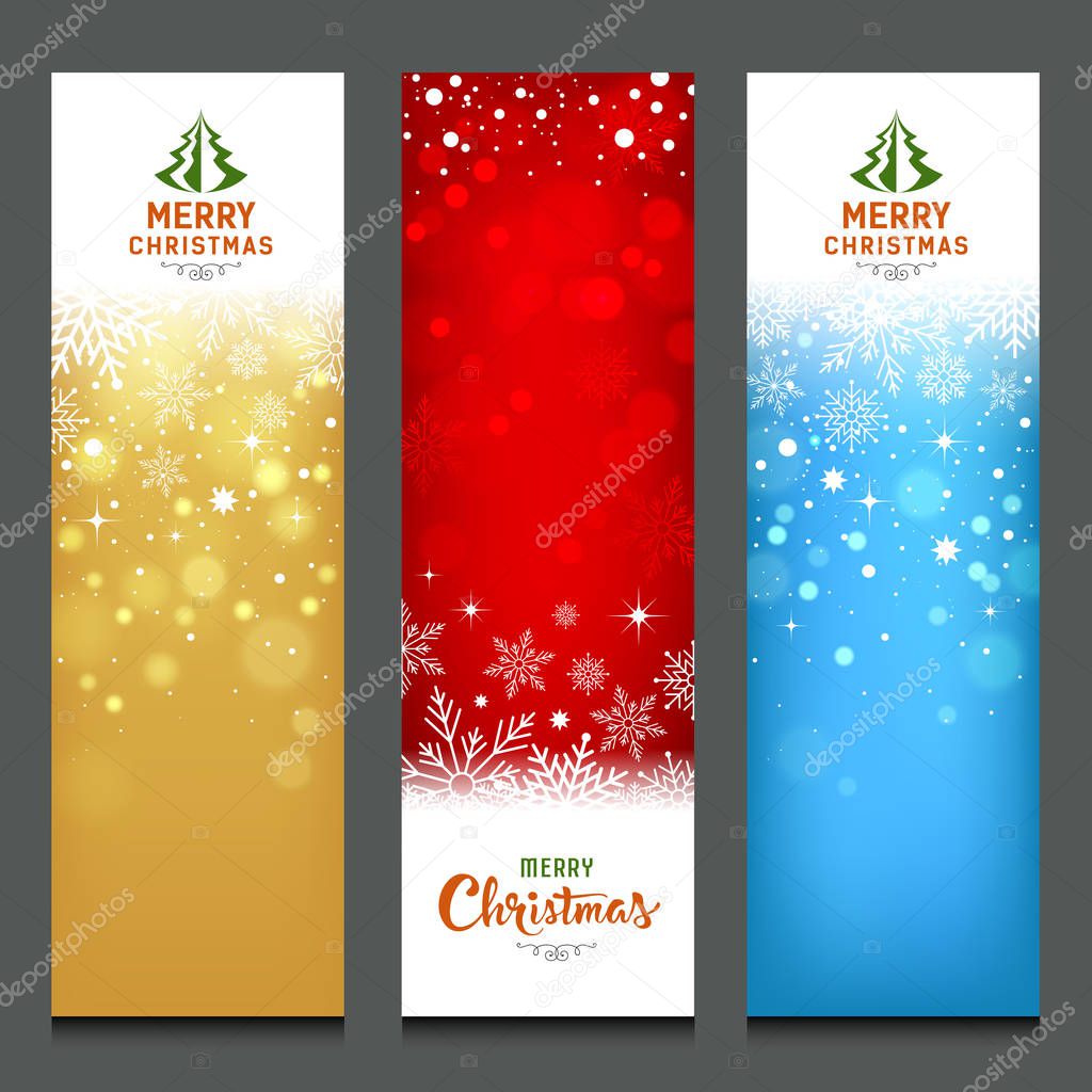 Merry Christmas colorful banners design vertical collections, vector illustration
