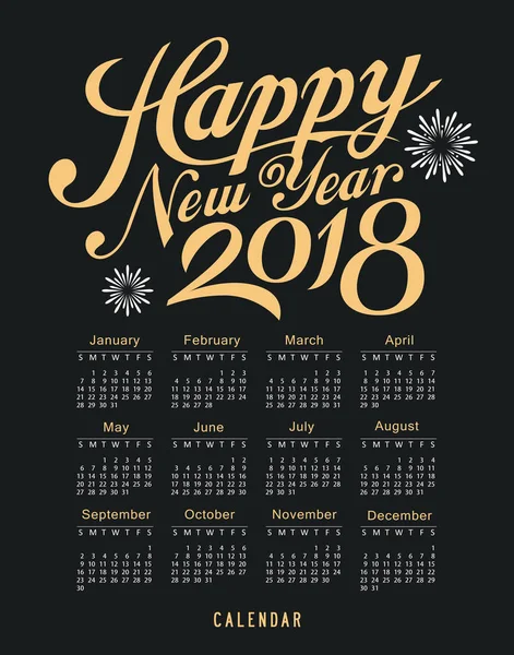 Kalendář Šťastný Nový Rok 2018 Zprávu Černé Zlaté Šablony Návrhu — Stockový vektor
