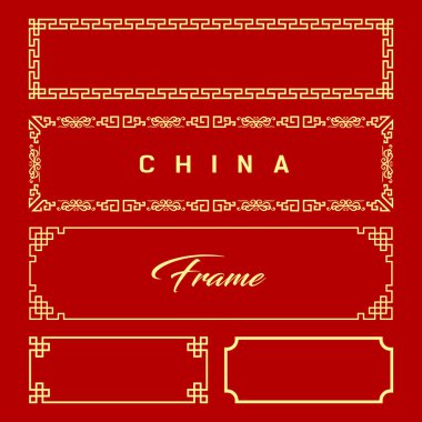 Çin çerçeve stili koleksiyonları tasarım üzerinde kırmızı bir arka plan, vektör çizimler