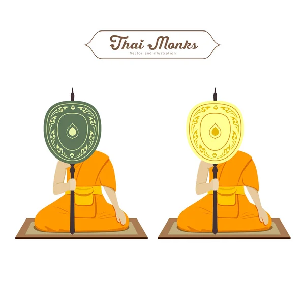 Thai Monks Holding Talipot Fan Collections Vector Illustration — Stock Vector