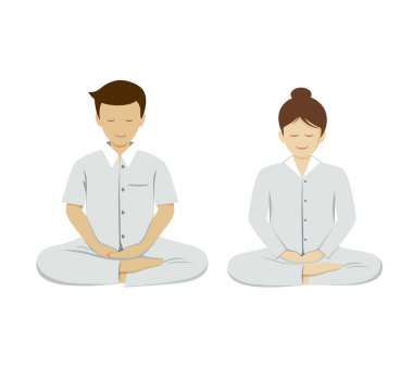 Beyaz arka plan üzerinde izole meditasyon koleksiyonları Tay insanlar. vektör çizim