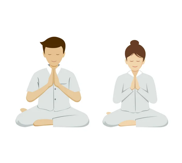 Thai People Prayer Collections Isolated White Background Vector Illustration — Stock Vector