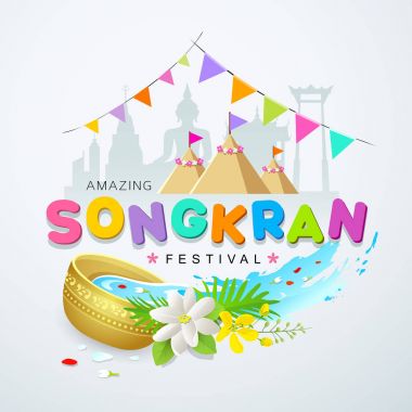Songkran Festivali su sıçrama Tayland tasarım arka plan, vektör çizim renkli