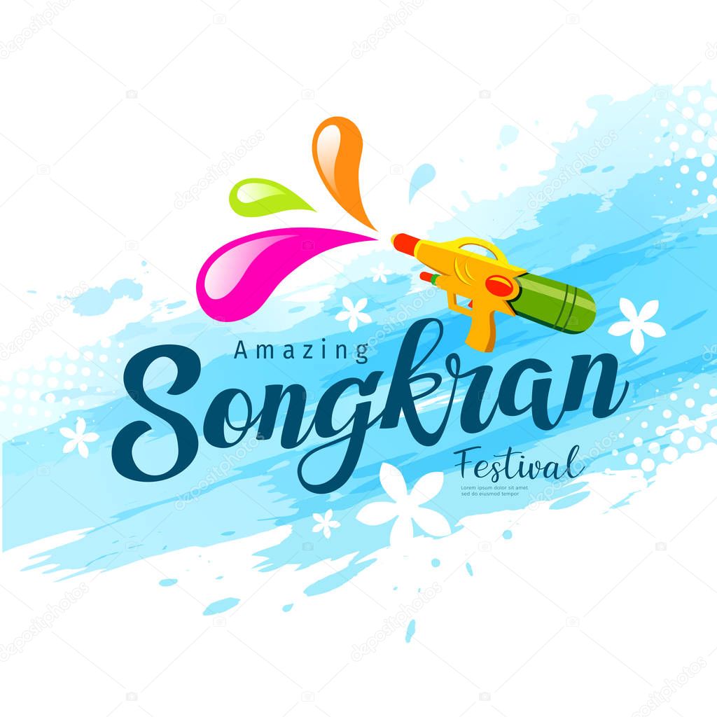 Vector amazing songkran festival with water gun of Thailand on water background, illustration