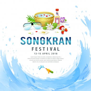 Amazing su mavi arka plan üzerinde Songkran festival Tayland tasarım, illüstrasyon vektör