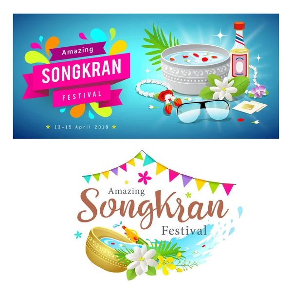 Increíble Tailandia Songkran Festival Banner Colecciones Fondo Vector Ilustración — Archivo Imágenes Vectoriales