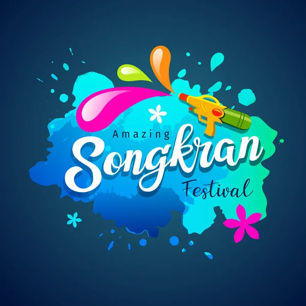 Vector Songkran Festival Tailandiay Salpicadura Agua Vacaciones Sobre Fondo Azul — Vector de stock