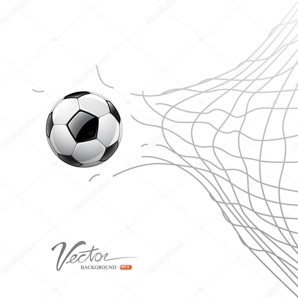 Soccer ball through net isolated on white background, vector illustration