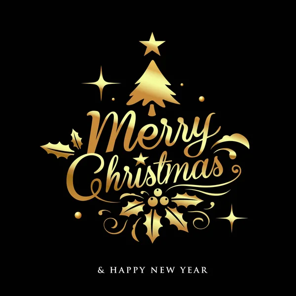 Веселий Різдвяний Золотий Дизайн Написання Чорному Тлі Векторні Ілюстрації — стоковий вектор