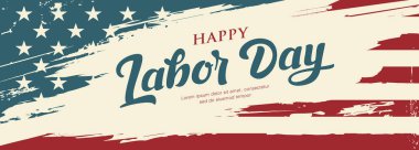 Amerikan vektörünün İşçi Bayramı bayrağı, fırça stili afişleri klasik tasarım geçmişi, illüstrasyon