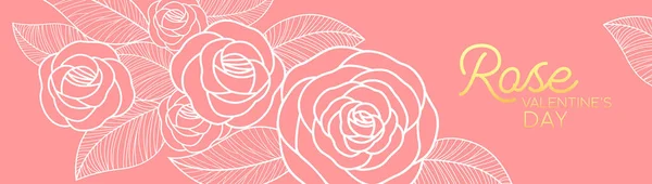 Vector Banner Rose Flower Happy Valentines Day Pink Background Illustration — Stock Vector