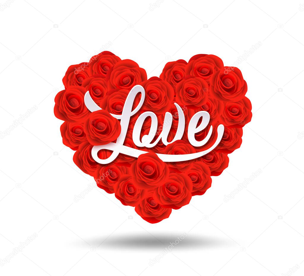 Happy Valentines Day love message design on rose heart shape background, vector illustration
