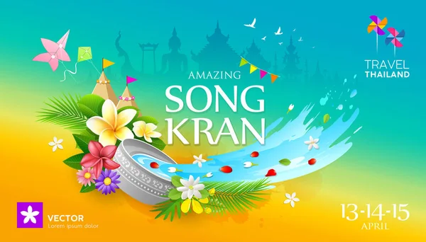Niesamowite Songkran Festiwal Podróży Ththe Kolorowe Banery Design Kolorowe Tło — Wektor stockowy