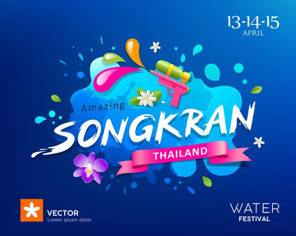Songkran Travel Thajsko Festival Dělo Voda Voda Stříkající Design Modrém — Stockový vektor