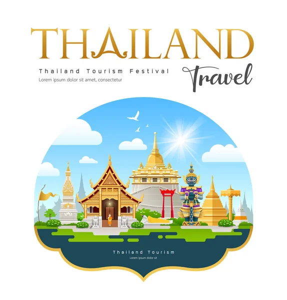 Welkom Thailand Reizen Gebouw Oriëntatiepunt Ontwerp Achtergrond Vector Illustratie — Stockvector