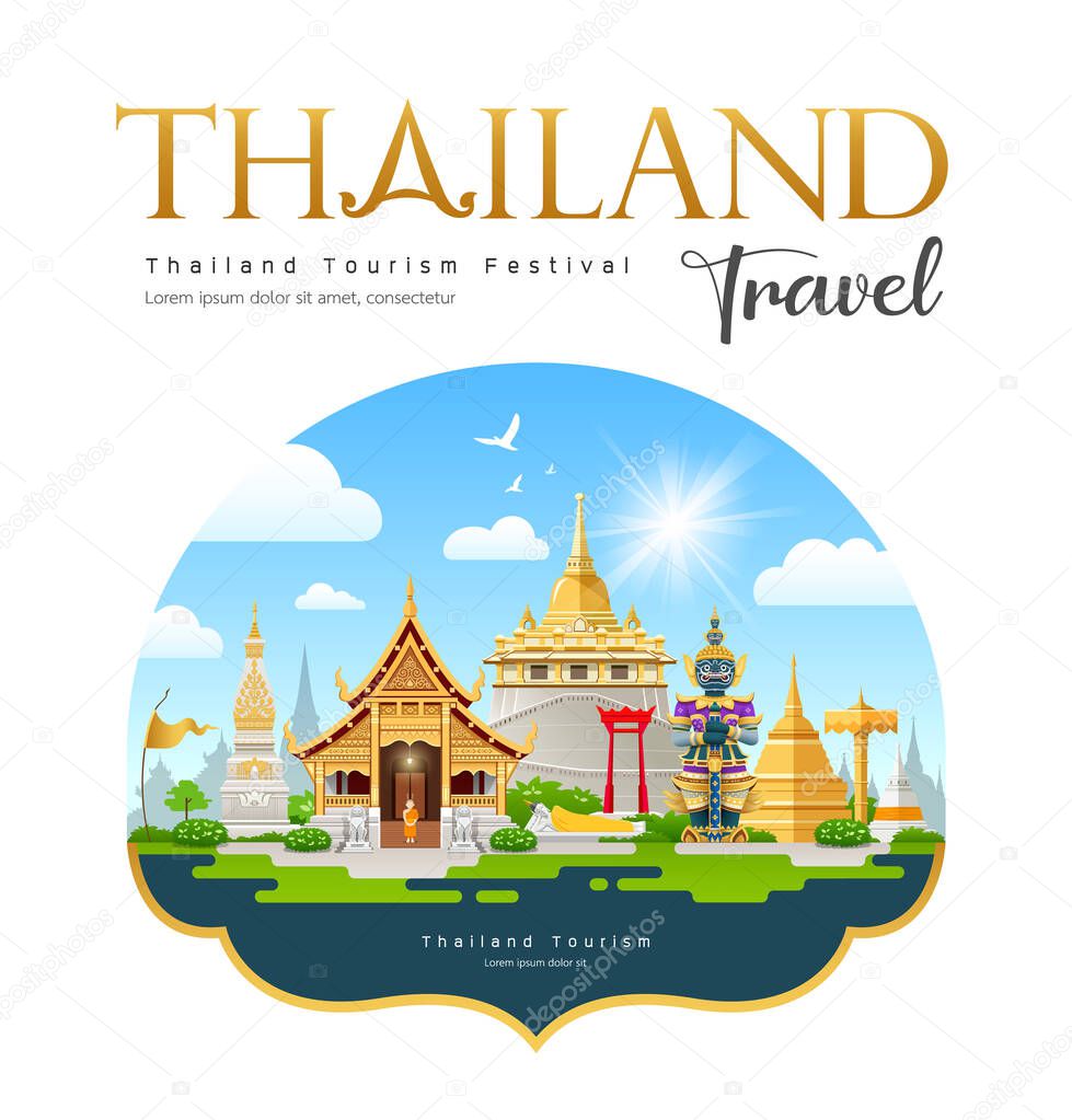 Welcome to Thailand travel building landmark, design background, vector illustration