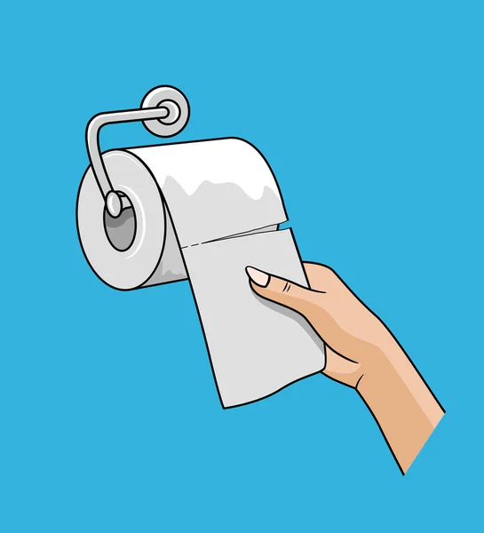 Vrouw Hand Pull Met Een Tissue Roll Wit Papier Kleurrijk — Stockvector