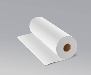 Gri arkaplan üzerine uzun rulo beyaz kağıt, vektör illüstrasyonu