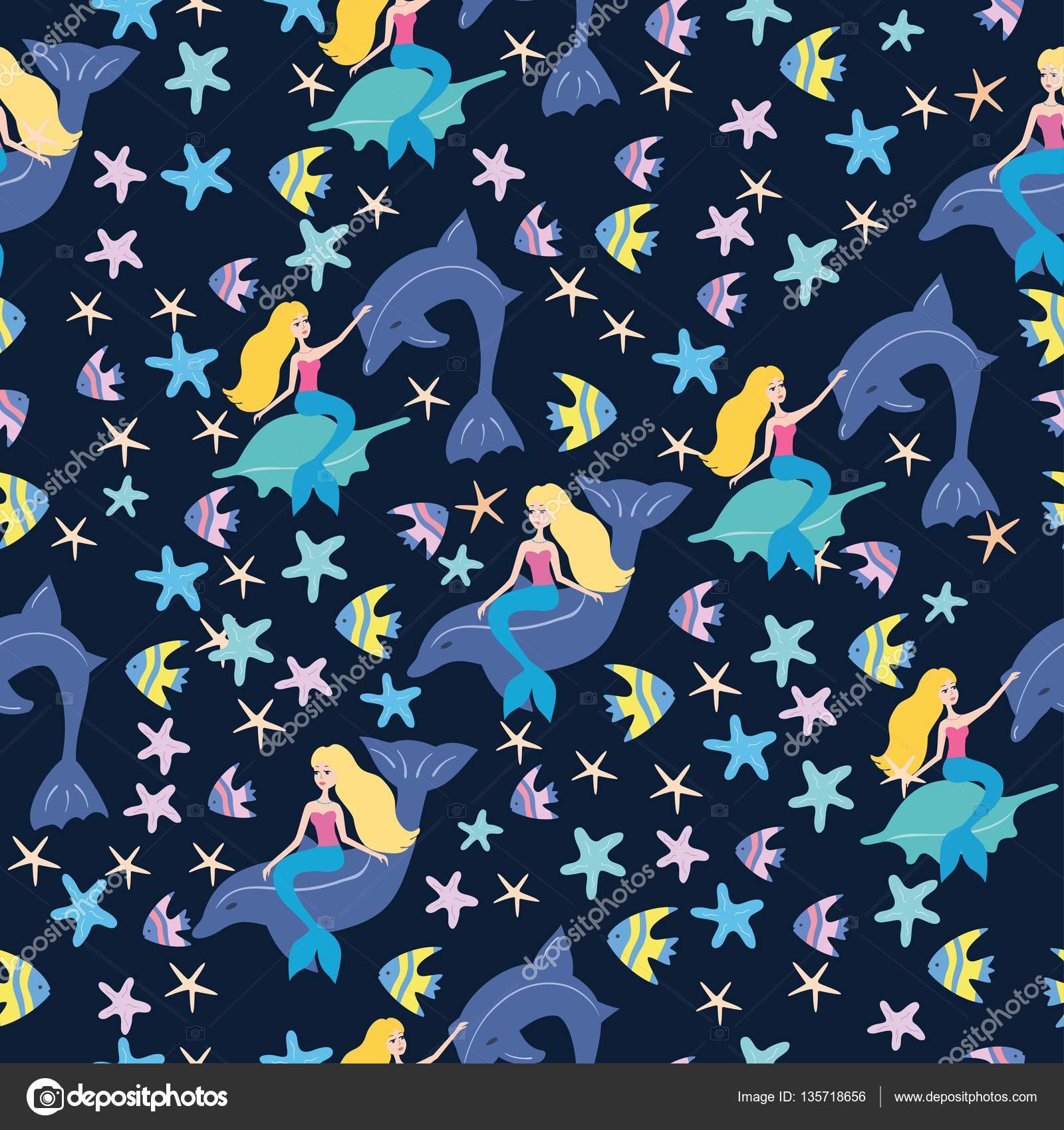 Modello di sirene e pesce — Vettoriale Stock