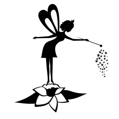 Peri siyah siluet bir sihirli değnek ile